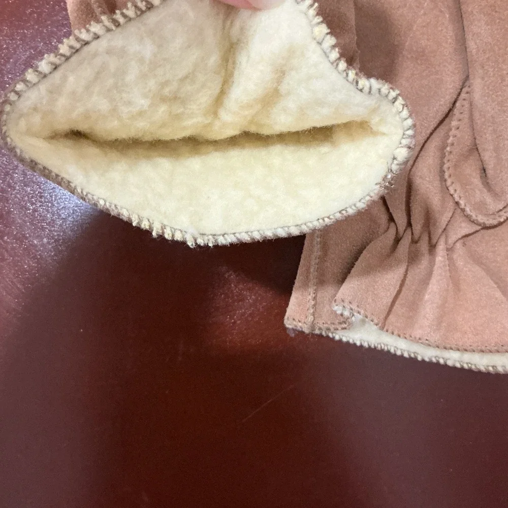 Vintage‎ Women's Suede Leather Gloves M/L Taupe Sherpa Lined